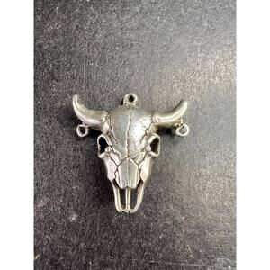 Vintage Sterling Silver Bull Skull Pendant Charm Jewelry Finding